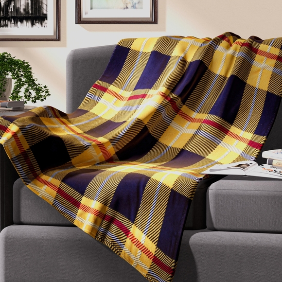NEW Homesmart 2 in 1 Plaid Design Flannel Blanket Pillow - Gold - Picture 3 of 5